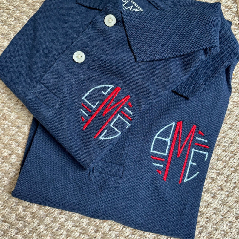 Red, White Blue Mono  - White or Navy Polo