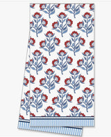 Red Floral Block Print Tea Towel