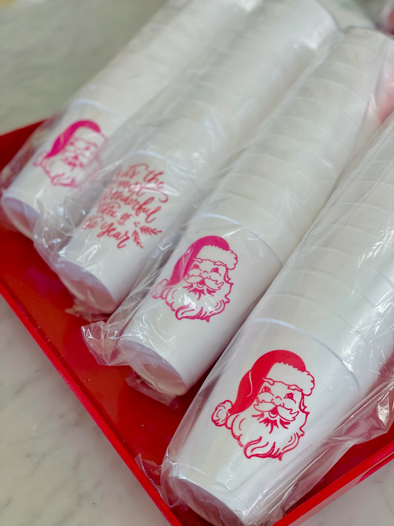 Vintage Santa (Styrofoam, Coffee or Frost Flex Cups) -  Red or Pink