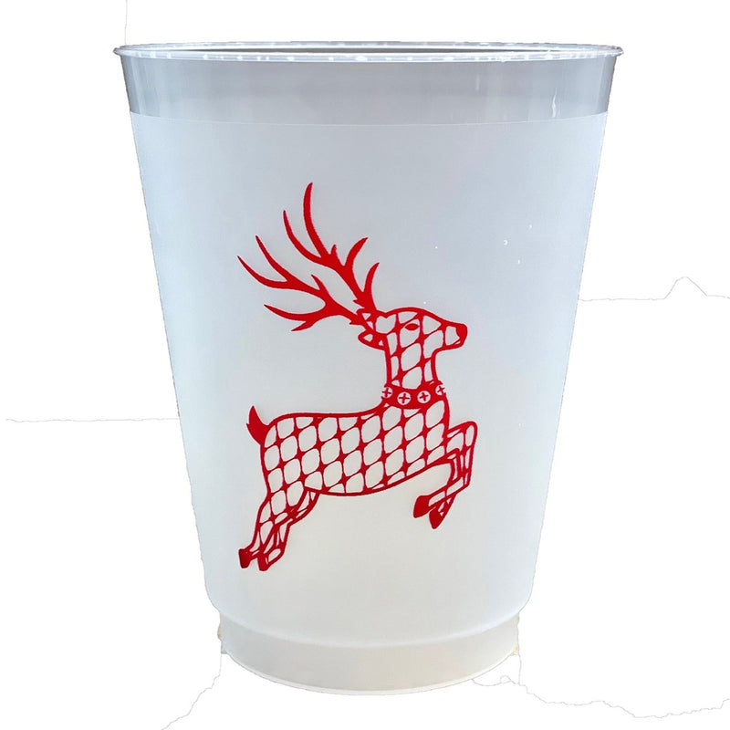 Chic Reindeer 16 oz Styrofoam - Red & Green