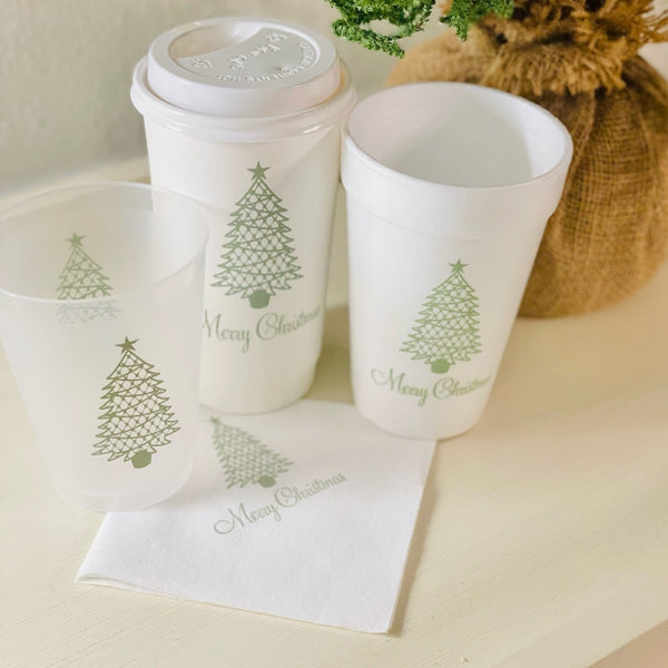 Classic Chic Christmas Tree Collection (Styrofoam, Coffee, Frost Flex Cups, Cocktail Napkins & Hand Towels)