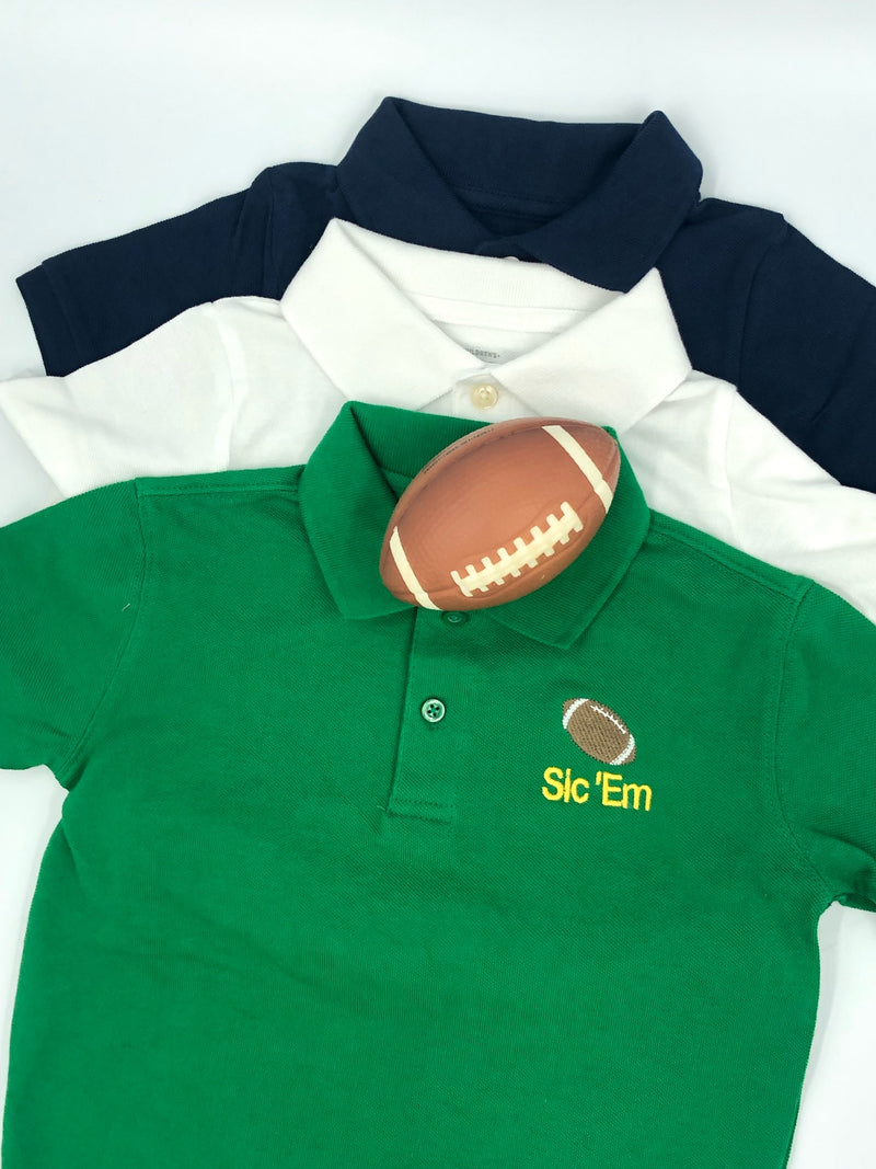 Boy's NAVY Pique Polo with Team Slogan